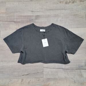 NWT Joah Brown One Size Crew Neck Slouchy Crop Top Black Acid Wash Boxy Cotton